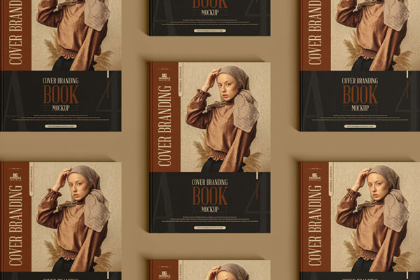Top View Grid A4 Cover Branding Book Mockup