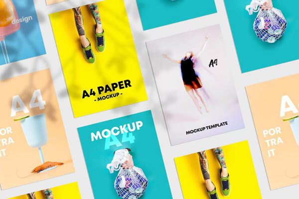 Top View Grid A4 Flyers Mockup