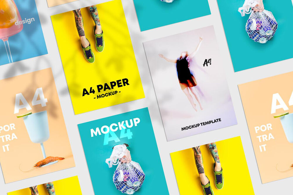 Top View Grid A4 Flyers Mockup