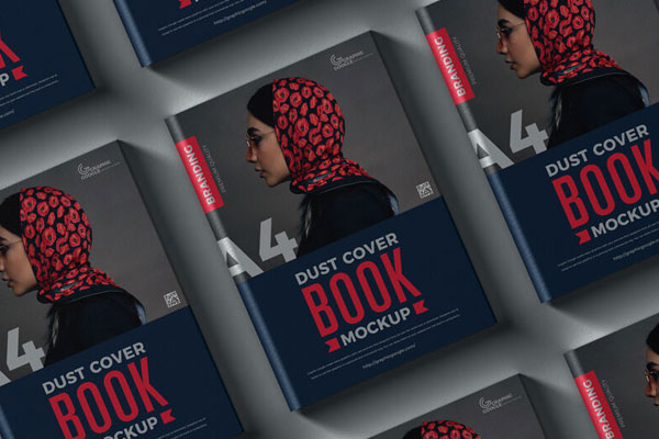 Top View Grid Style Dust Cover Books on Floor Mockup