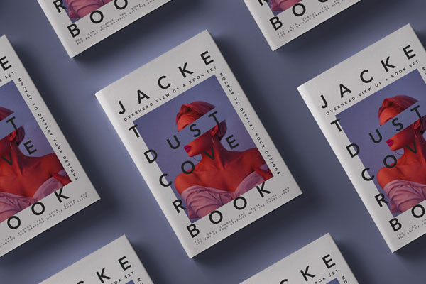 Top View Grid Style Dust Cover Books on Floor Mockup