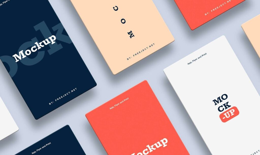 Top View Grid Style Mockup Featuring App Displays or Flyers
