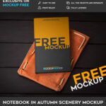 Top View Hardcover Notebook Laid Down on Leather Mockup