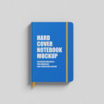 Top View Hardcover Notebook with Strap and Ribbon Bookmark Mockup