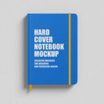 Top View Hardcover Notebook with Strap and Ribbon Bookmark Mockup