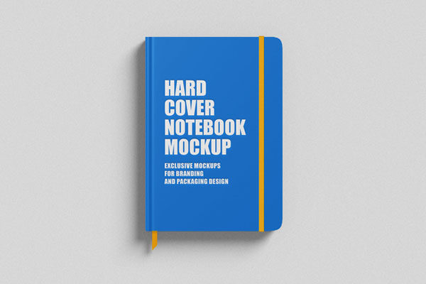 Top View Hardcover Notebook with Strap and Ribbon Bookmark Mockup