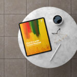 Top View iPad Pro with Glasses on Marble Mockup Scene