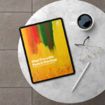 Top View iPad Pro with Glasses on Marble Mockup Scene
