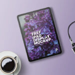 Top View iPad with Tea Cup and Camera Mockup