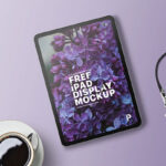 Top View iPad with Tea Cup and Camera Mockup