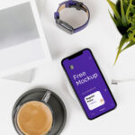 Top View iPhone X on a Desk Mockup