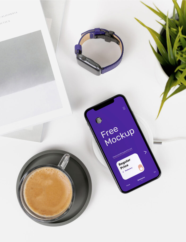 Top View iPhone X on a Desk Mockup