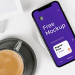 Top View iPhone X on a Desk Mockup