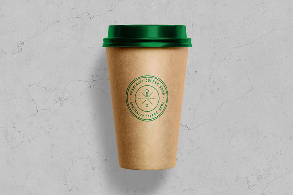 Top View Kraft Paper Coffee Cup on Marble Mockup