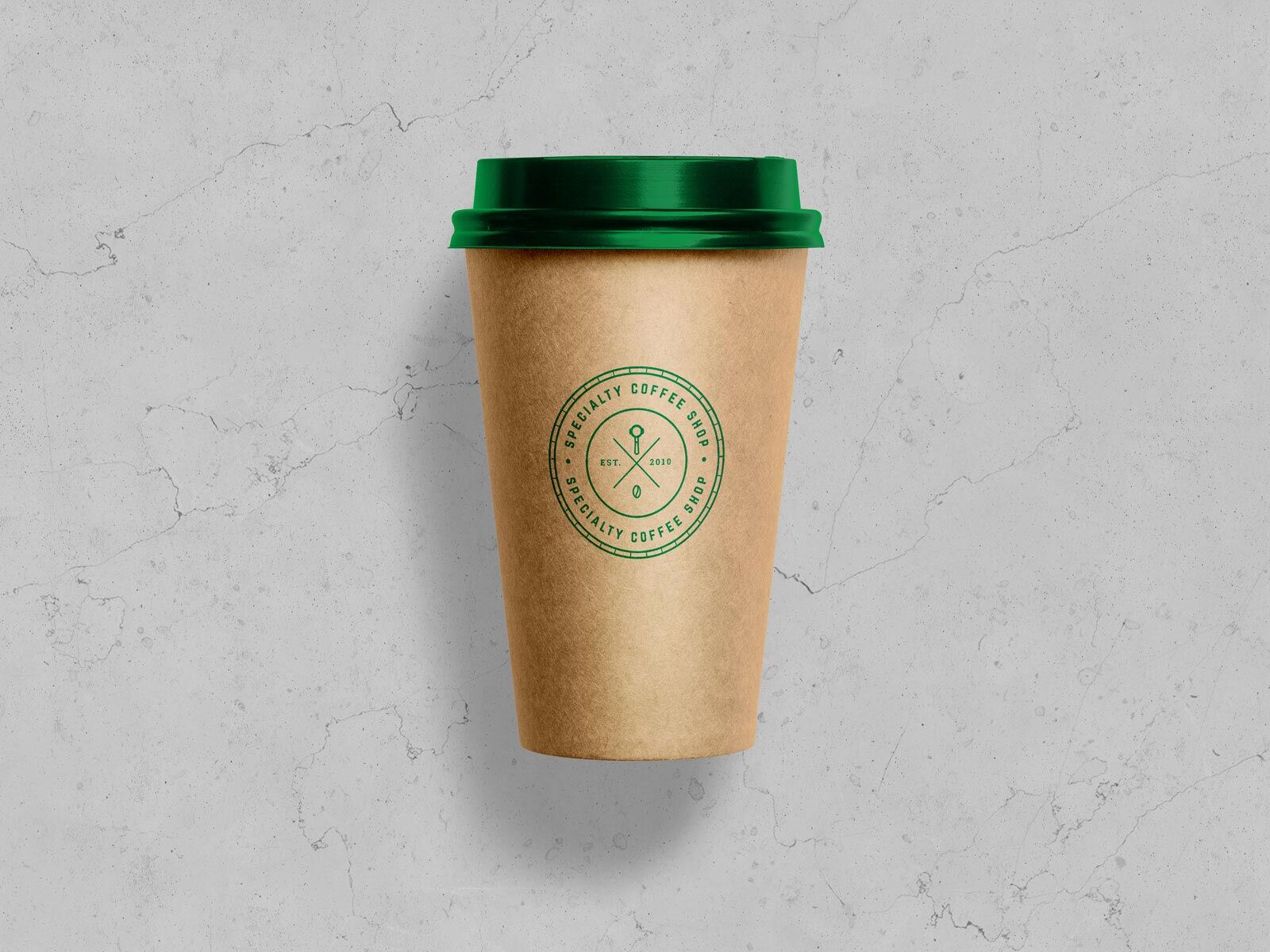 Top View Kraft Paper Coffee Cup on Marble Mockup FREE PSD