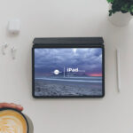 Top View Landscape iPad on Table Mockup