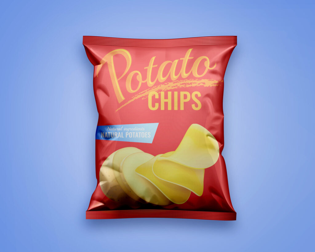 Top View Minimal Potato Chips Bag on Floor Mockup