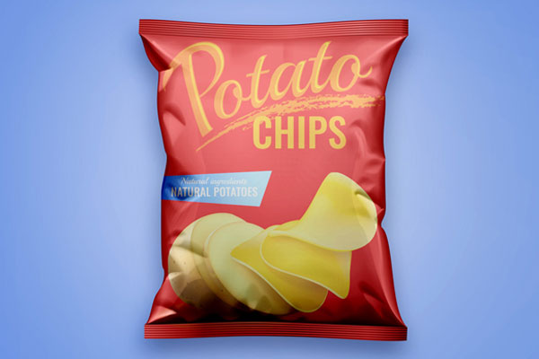 Top View Minimal Potato Chips Bag on Floor Mockup