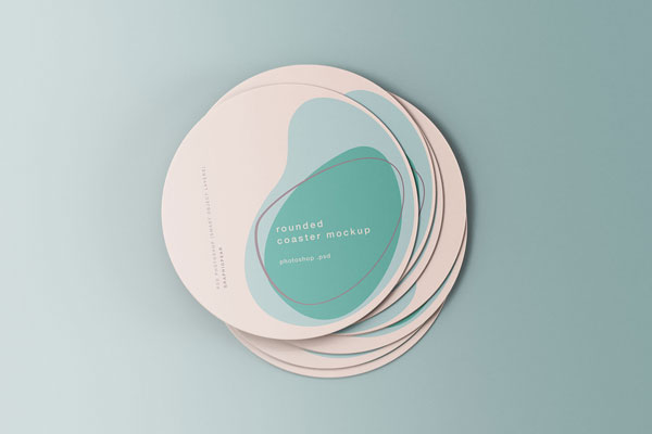 Top View Minimal Rounded Coasters Mockup