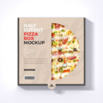 Top View Minimalistic Half Cutout Pizza Box on Floor Mockup