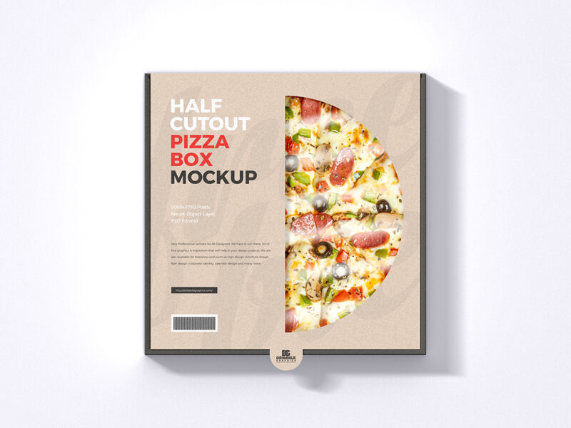 Top View Minimalistic Half Cutout Pizza Box on Floor Mockup