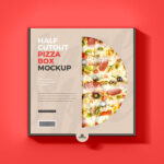 Top View Minimalistic Half Cutout Pizza Box on Floor Mockup