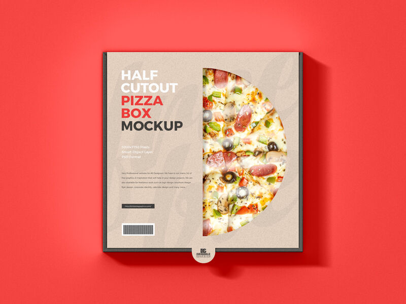 Top View Minimalistic Half Cutout Pizza Box on Floor Mockup