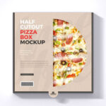 Top View Minimalistic Half Cutout Pizza Box on Floor Mockup