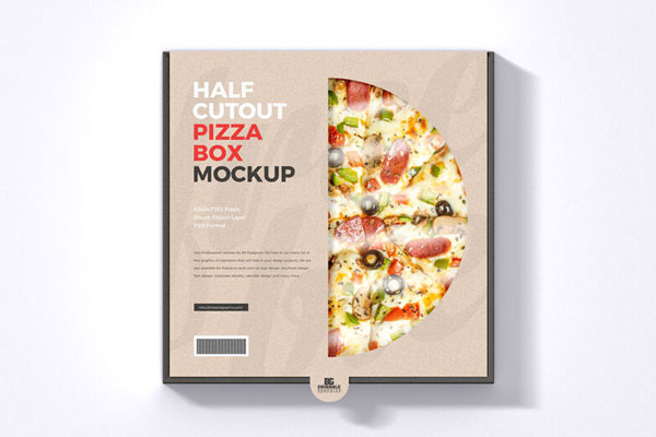 Top View Minimalistic Half Cutout Pizza Box on Floor Mockup