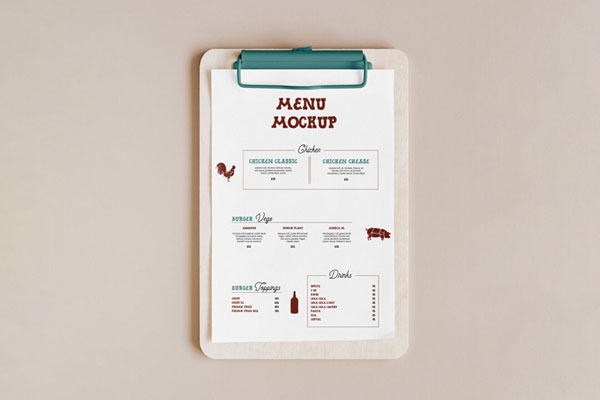 Top View Minimalistic Menu Card Mockup