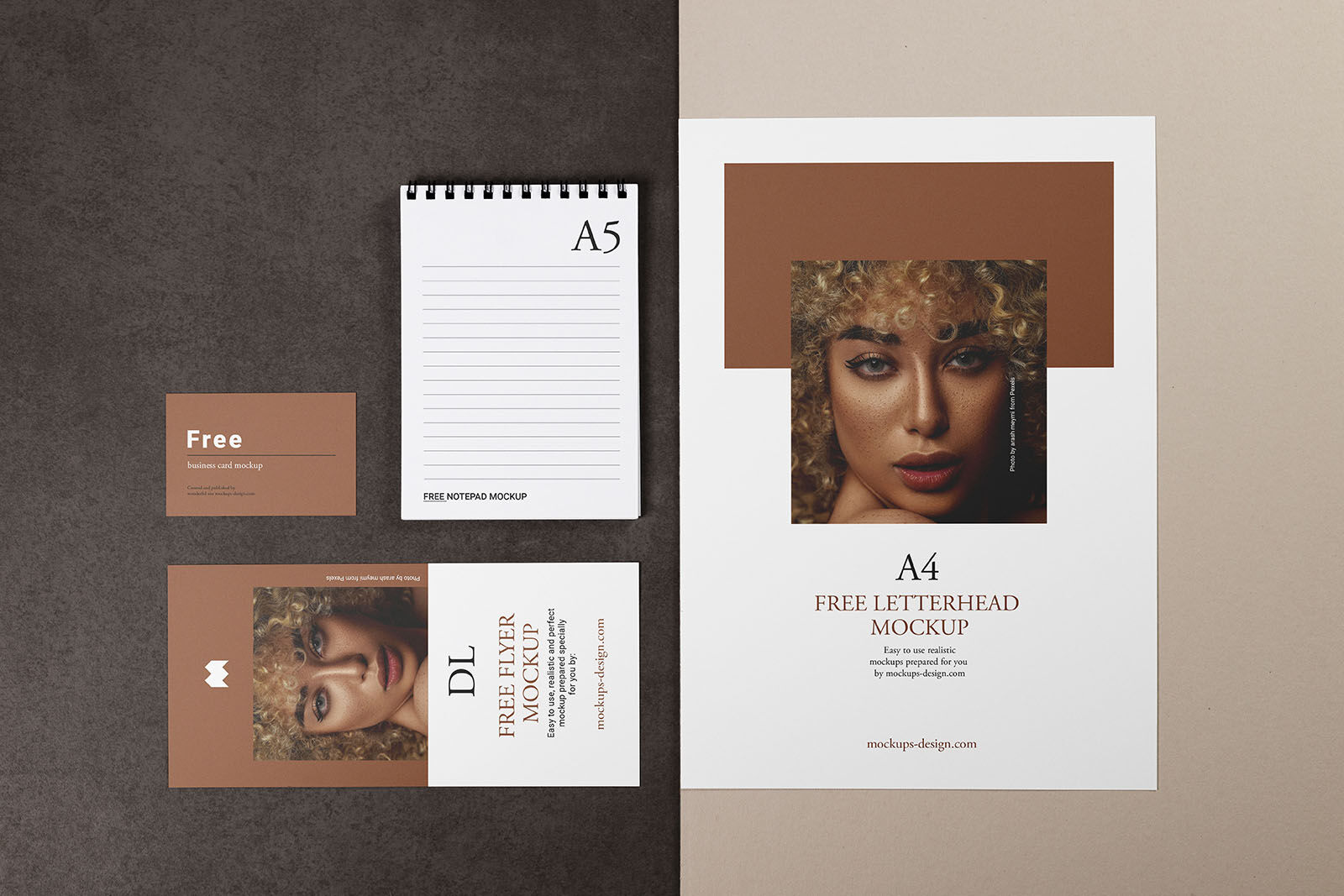 Top-View Minimalistic Stationery Set Mockup FREE PSD