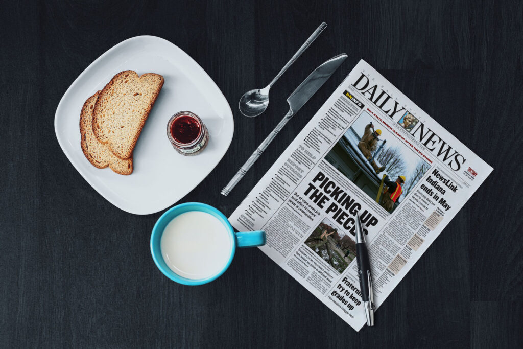 Top View Newspaper Mockup in Breakfast Scene
