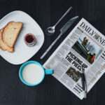 Top View Newspaper Mockup in Breakfast Scene