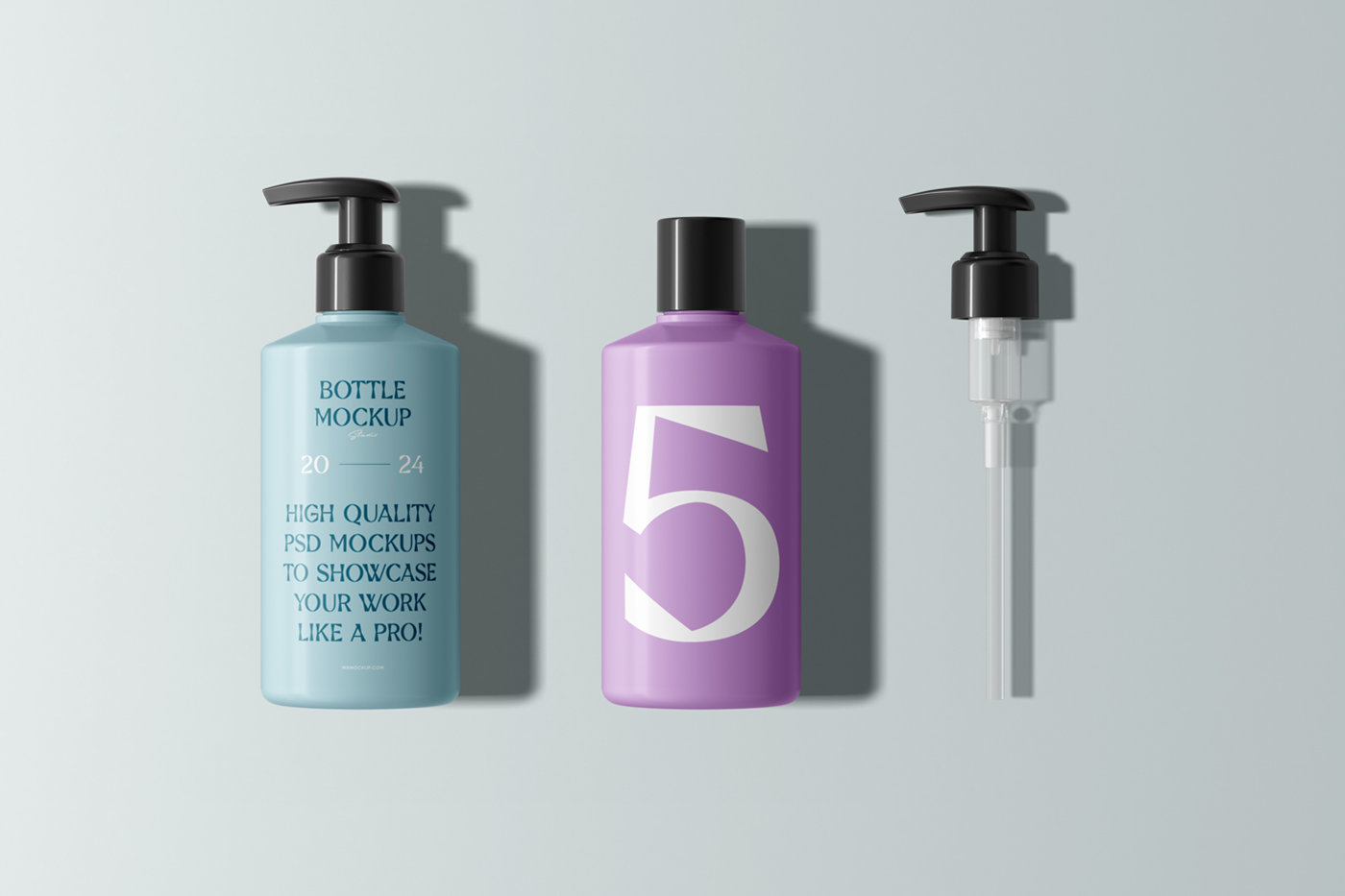 Top View of 2 Bottles on the Floor Mockup with Pump FREE PSD