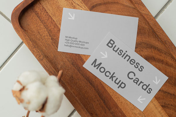 Top View of 2 Branding Business Cards Mockup
