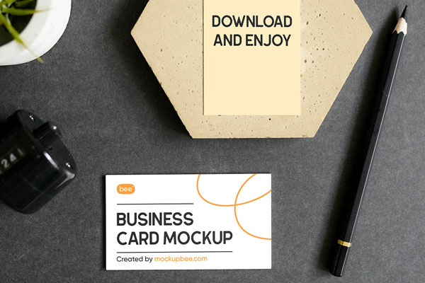 Top View of 2 Business Cards Mockup in Office
