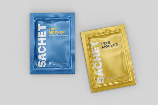 Top View of 2 Metallic Foil Sachets Mockup