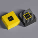 Top View of 2 Stacks of Square Business Card Mockup