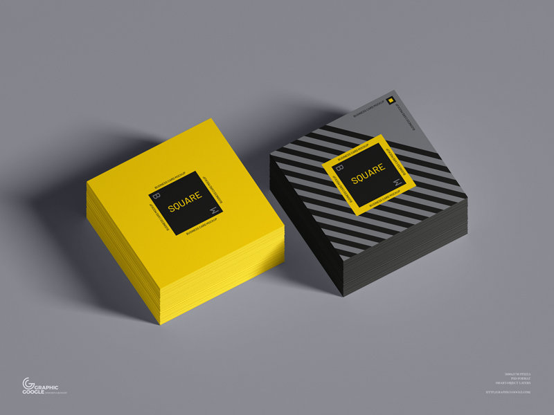 Top View of 2 Stacks of Square Business Card Mockup