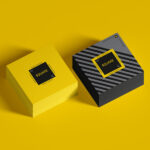 Top View of 2 Stacks of Square Business Card Mockup