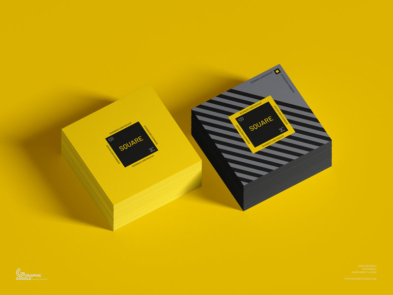 Top View of 2 Stacks of Square Business Card Mockup
