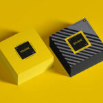 Top View of 2 Stacks of Square Business Card Mockup