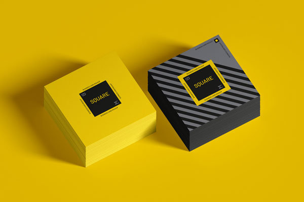 Top View of 2 Stacks of Square Business Card Mockup