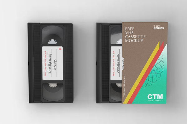 Top View of 2 Vintage VHS Cassettes Mockup