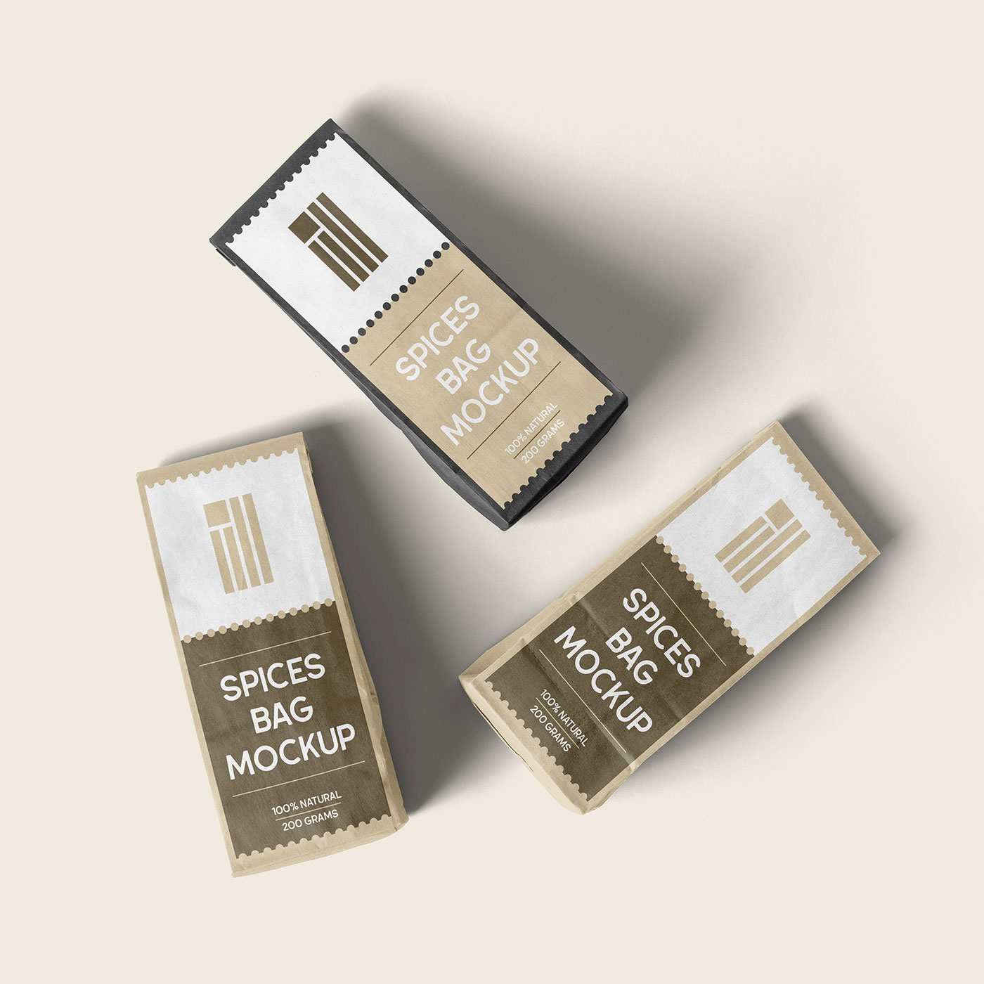 Free Top View of 3 Lying Eco Paper Bags Mockup PSD Template