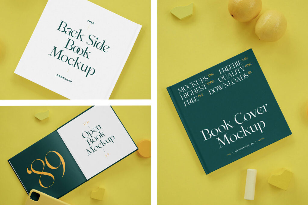 Top View of 3 Mockups of Hard Cover Book on Desk