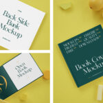 Top View of 3 Mockups of Hard Cover Book on Desk