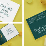 Top View of 3 Mockups of Hard Cover Book on Desk