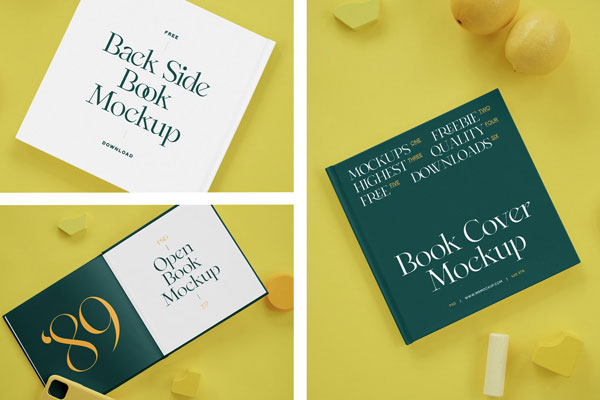 Top View of 3 Mockups of Hard Cover Book on Desk