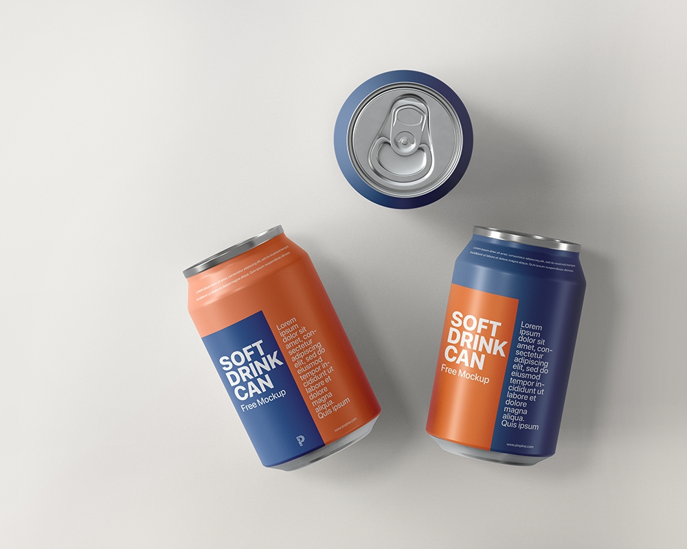 Top View of 3 Soft Drink Cans Mockup